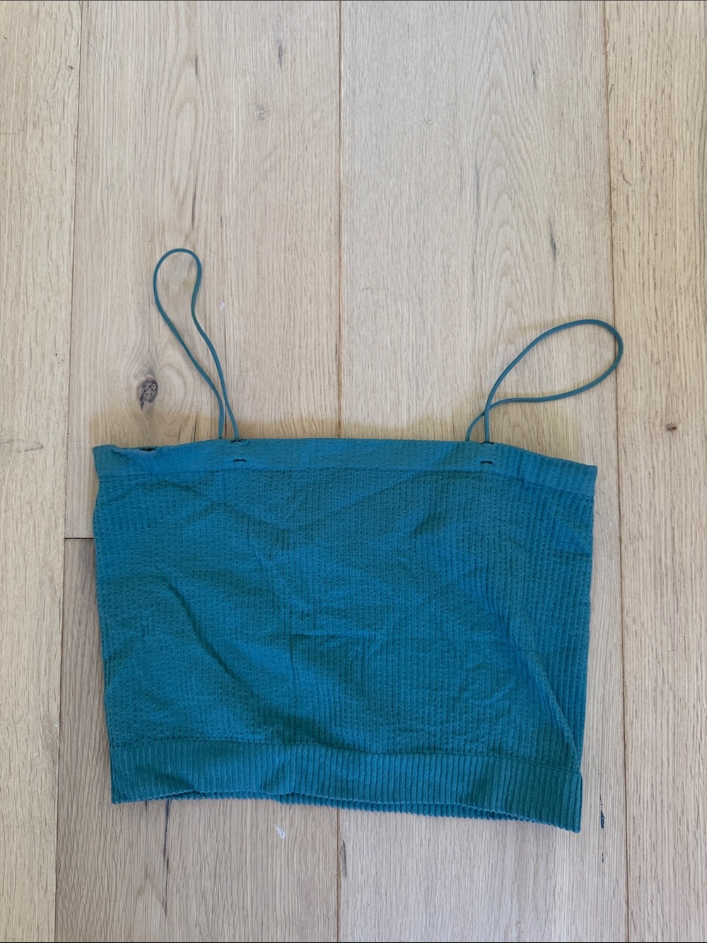 BDG Teal Ribbed Spaghetti-Strap Crop Tank